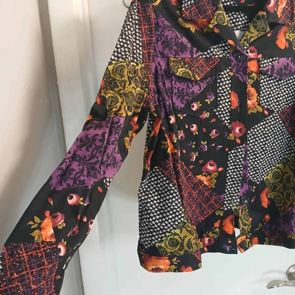 Draper's & Damon's Purple Patchwork Button Front Denim Style Cotton Jacket XL